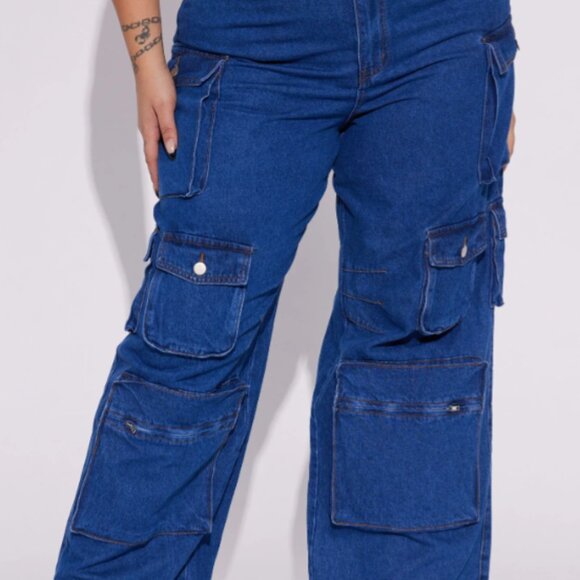 Fashion Nova High Rise Cargo Denim Jeans Plus Size 15 - Picture 2 of 3